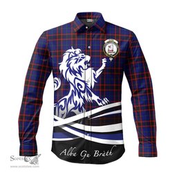 ScotsTee Shop Scottish Home Modern Clan Crest Tartan Alba Gu Brath Regal Lion Emblem Long Sleeve Shirt