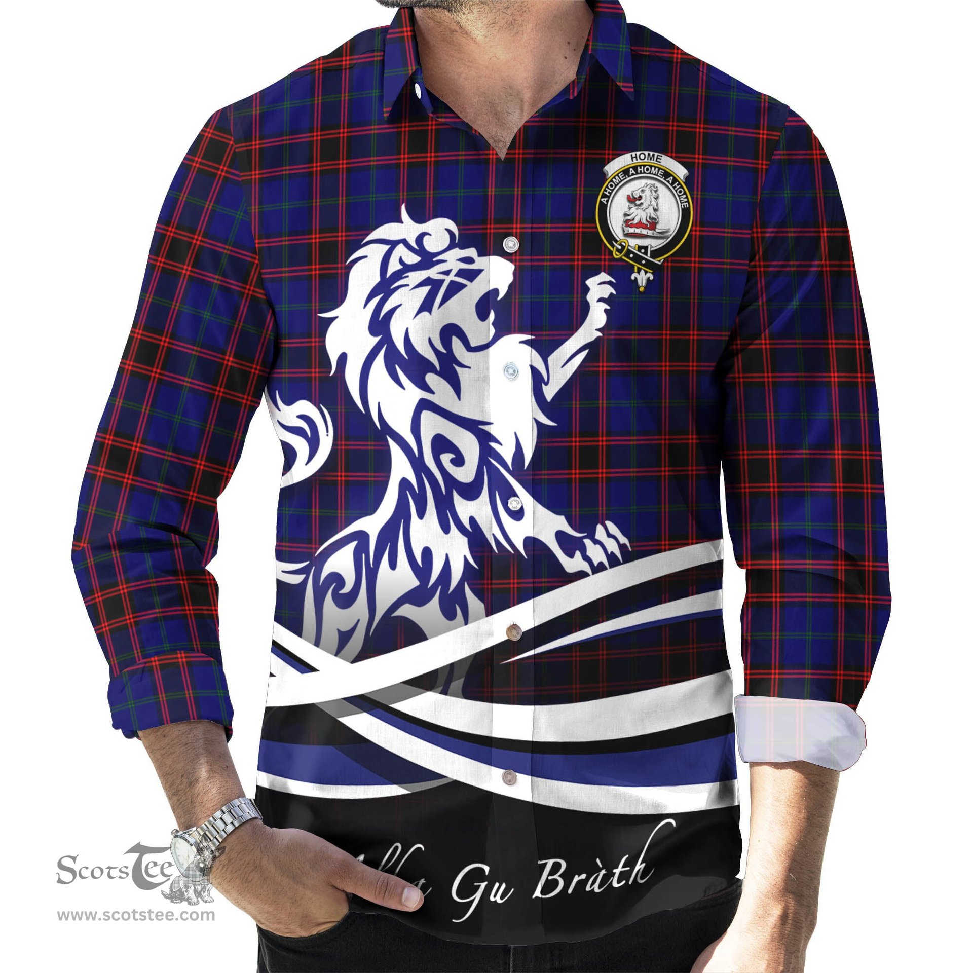 ScotsTee Shop Scottish Home Modern Clan Crest Tartan Alba Gu Brath Regal Lion Emblem Long Sleeve Shirt