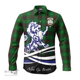 ScotsTee Shop Scottish Kinnear Clan Crest Tartan Alba Gu Brath Regal Lion Emblem Long Sleeve Shirt