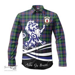 ScotsTee Shop Scottish Logan Ancient Clan Crest Tartan Alba Gu Brath Regal Lion Emblem Long Sleeve Shirt