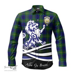 ScotsTee Shop Scottish Johnstone-Johnston Modern Clan Crest Tartan Alba Gu Brath Regal Lion Emblem Long Sleeve Shirt