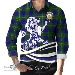 ScotsTee Shop Scottish Johnstone-Johnston Modern Clan Crest Tartan Alba Gu Brath Regal Lion Emblem Long Sleeve Shirt