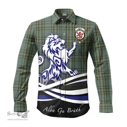 ScotsTee Shop Scottish Kelly Dress Clan Crest Tartan Alba Gu Brath Regal Lion Emblem Long Sleeve Shirt