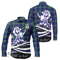 ScotsTee Shop Scottish Hamilton Hunting Modern Clan Crest Tartan Alba Gu Brath Regal Lion Emblem Long Sleeve Shirt
