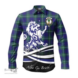ScotsTee Shop Scottish Hamilton Hunting Modern Clan Crest Tartan Alba Gu Brath Regal Lion Emblem Long Sleeve Shirt