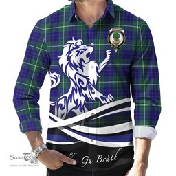 ScotsTee Shop Scottish Hamilton Hunting Modern Clan Crest Tartan Alba Gu Brath Regal Lion Emblem Long Sleeve Shirt