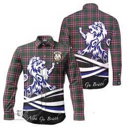 ScotsTee Shop Scottish MacFarlane Hunting Modern Clan Crest Tartan Alba Gu Brath Regal Lion Emblem Long Sleeve Shirt