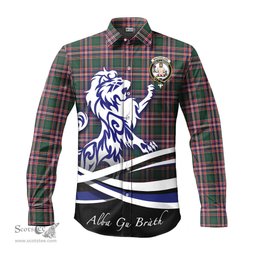 ScotsTee Shop Scottish MacFarlane Hunting Modern Clan Crest Tartan Alba Gu Brath Regal Lion Emblem Long Sleeve Shirt