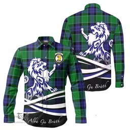 ScotsTee Shop Scottish Haldane Clan Crest Tartan Alba Gu Brath Regal Lion Emblem Long Sleeve Shirt