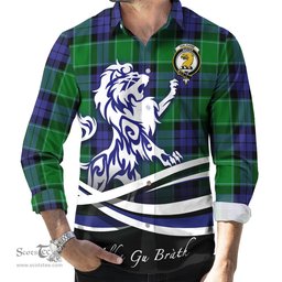 ScotsTee Shop Scottish Haldane Clan Crest Tartan Alba Gu Brath Regal Lion Emblem Long Sleeve Shirt
