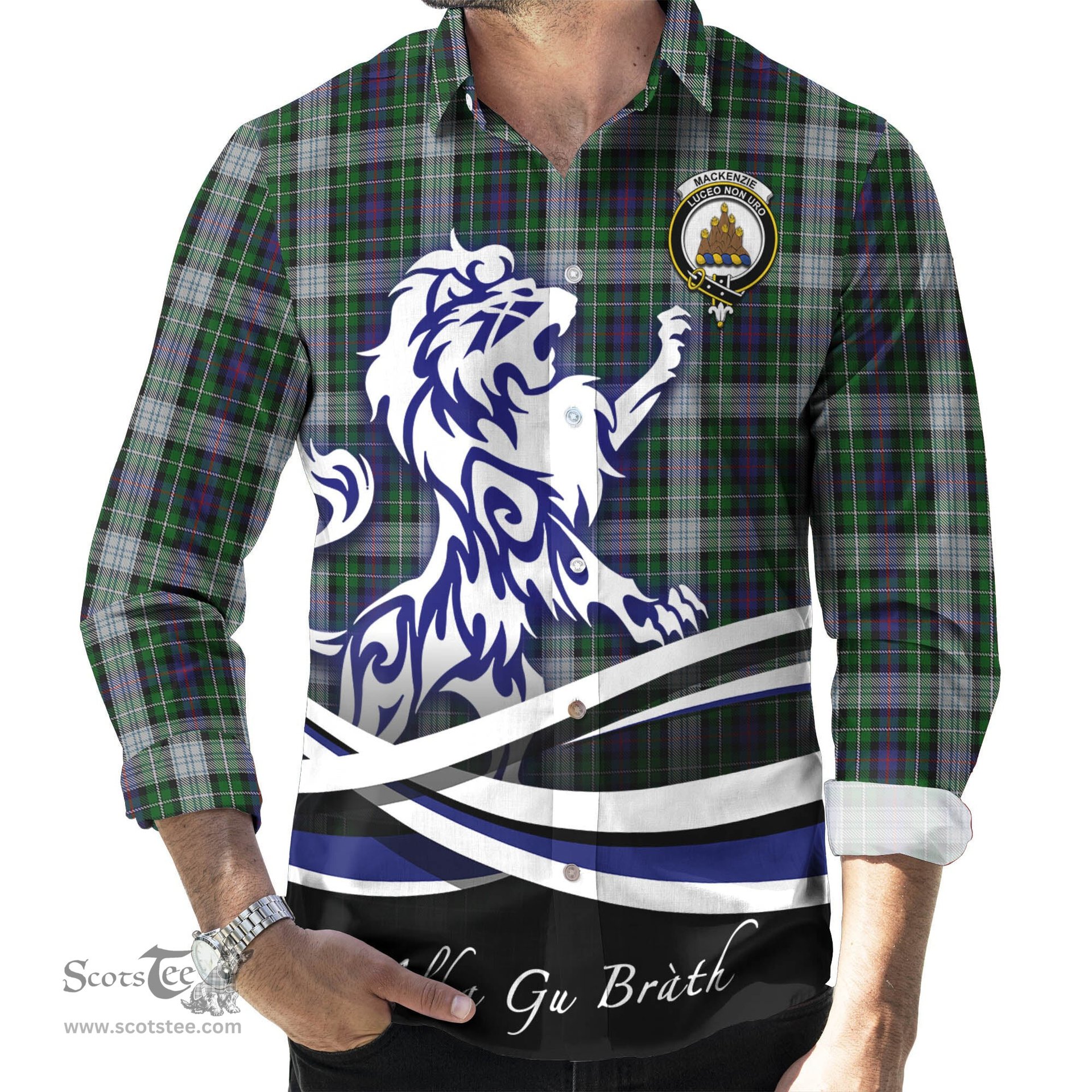 ScotsTee Shop Scottish MacKenzie Dress Clan Crest Tartan Alba Gu Brath Regal Lion Emblem Long Sleeve Shirt