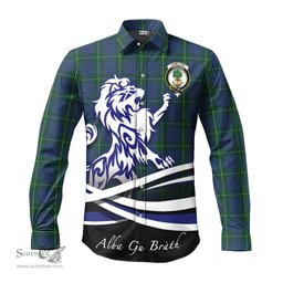 ScotsTee Shop Scottish Hamilton Hunting Clan Crest Tartan Alba Gu Brath Regal Lion Emblem Long Sleeve Shirt