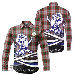 ScotsTee Shop Scottish Lindsay Dress Red Clan Crest Tartan Alba Gu Brath Regal Lion Emblem Long Sleeve Shirt
