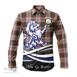 ScotsTee Shop Scottish Lindsay Dress Red Clan Crest Tartan Alba Gu Brath Regal Lion Emblem Long Sleeve Shirt