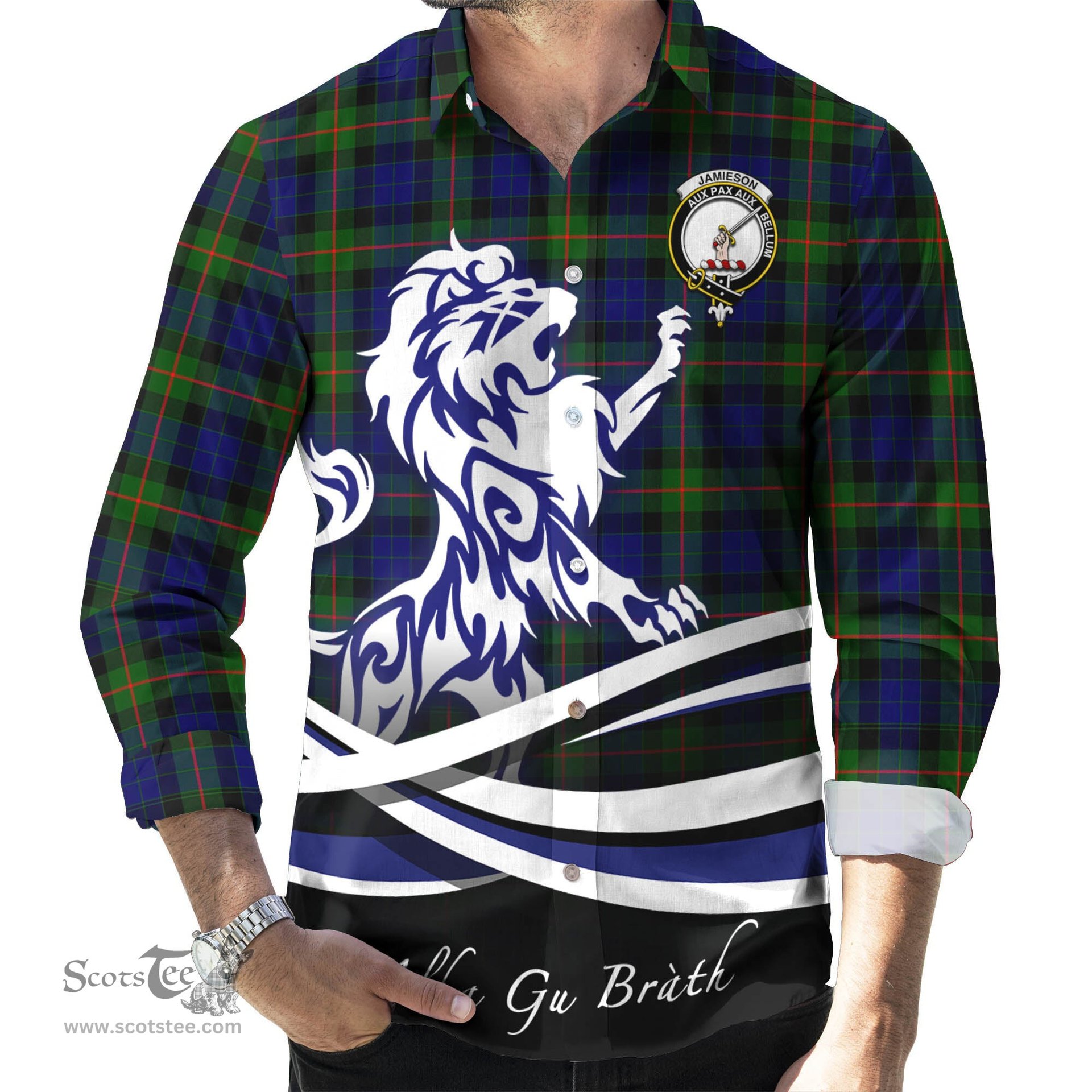 ScotsTee Shop Scottish Jamieson Clan Crest Tartan Alba Gu Brath Regal Lion Emblem Long Sleeve Shirt