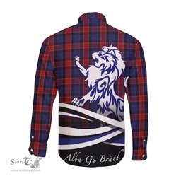 ScotsTee Shop Scottish Graham of Menteith Red Clan Crest Tartan Alba Gu Brath Regal Lion Emblem Long Sleeve Shirt