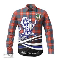 ScotsTee Shop Scottish Hamilton Ancient Clan Crest Tartan Alba Gu Brath Regal Lion Emblem Long Sleeve Shirt