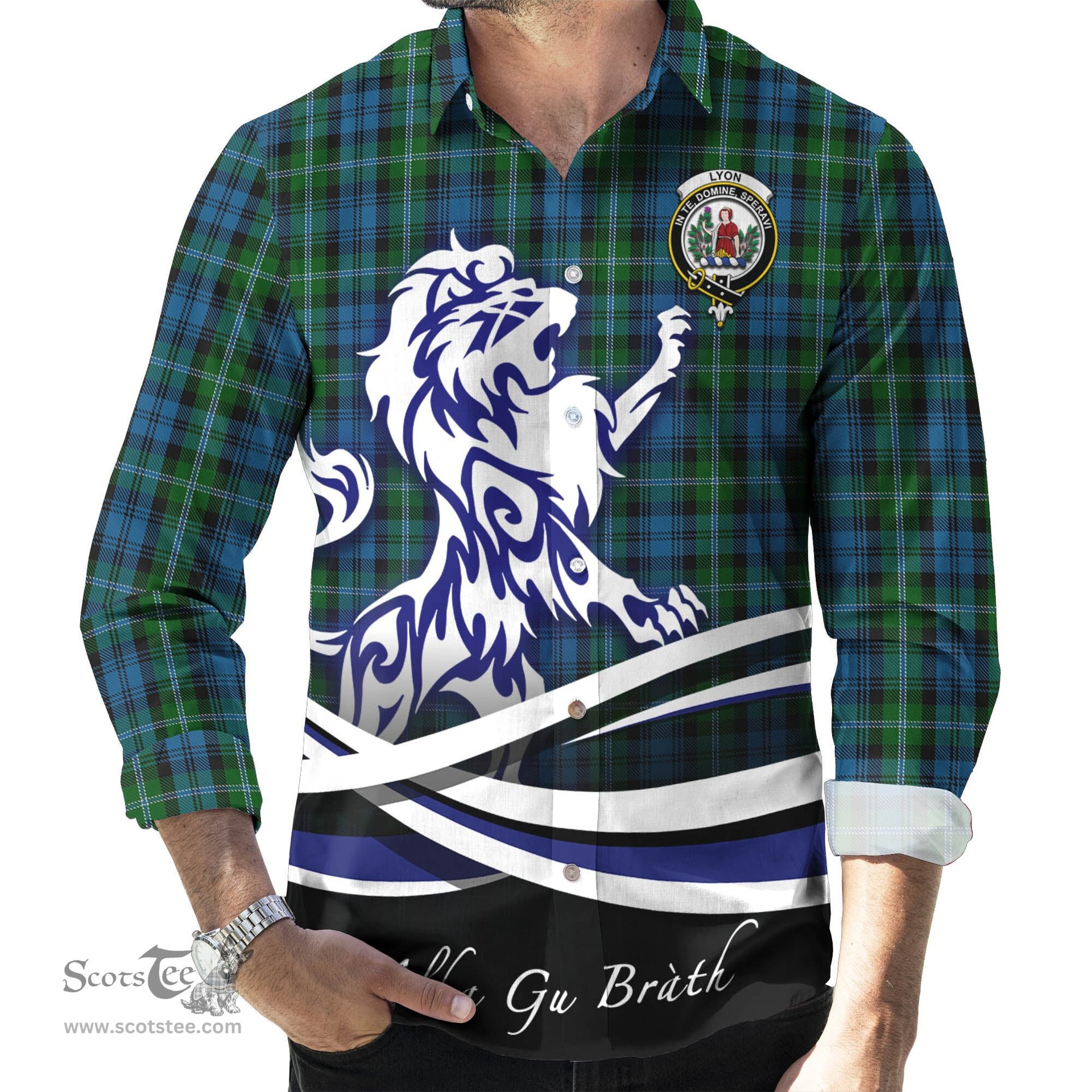 ScotsTee Shop Scottish Lyon Clan Crest Tartan Alba Gu Brath Regal Lion Emblem Long Sleeve Shirt