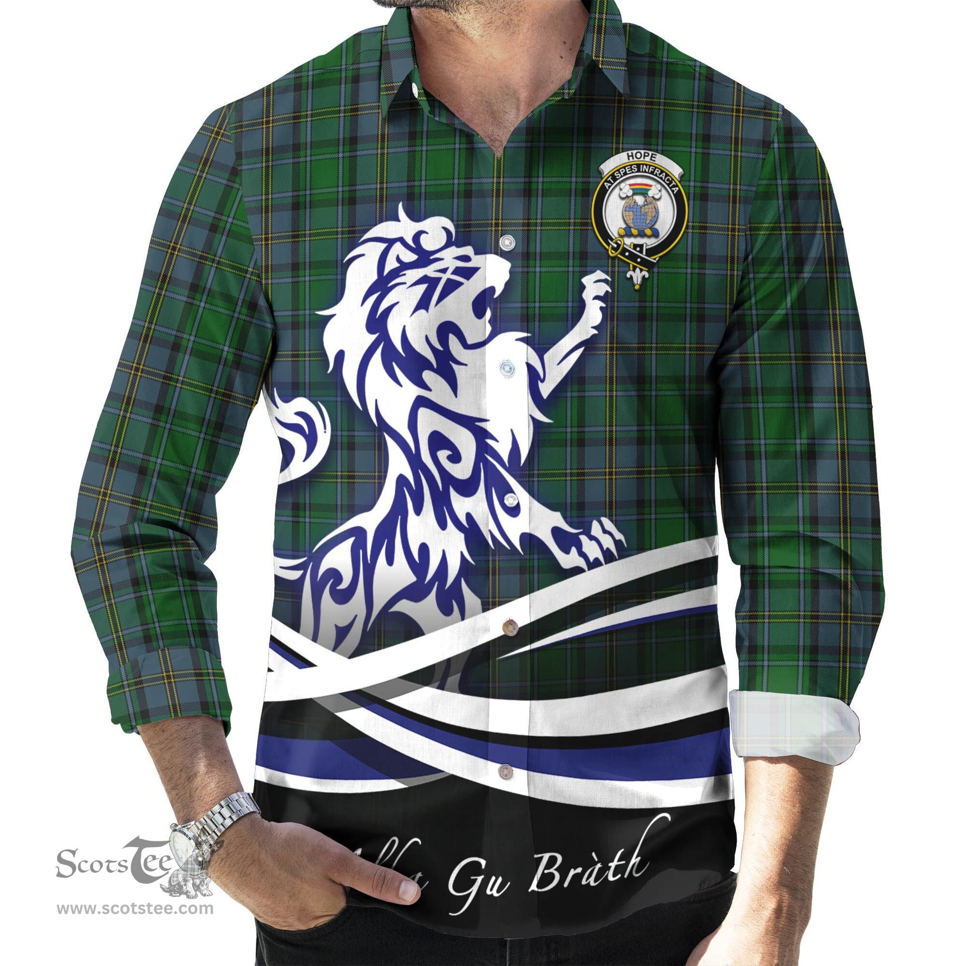 ScotsTee Shop Scottish Hope Vere Clan Crest Tartan Alba Gu Brath Regal Lion Emblem Long Sleeve Shirt