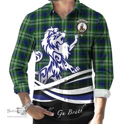 ScotsTee Shop Scottish Haliburton Clan Crest Tartan Alba Gu Brath Regal Lion Emblem Long Sleeve Shirt