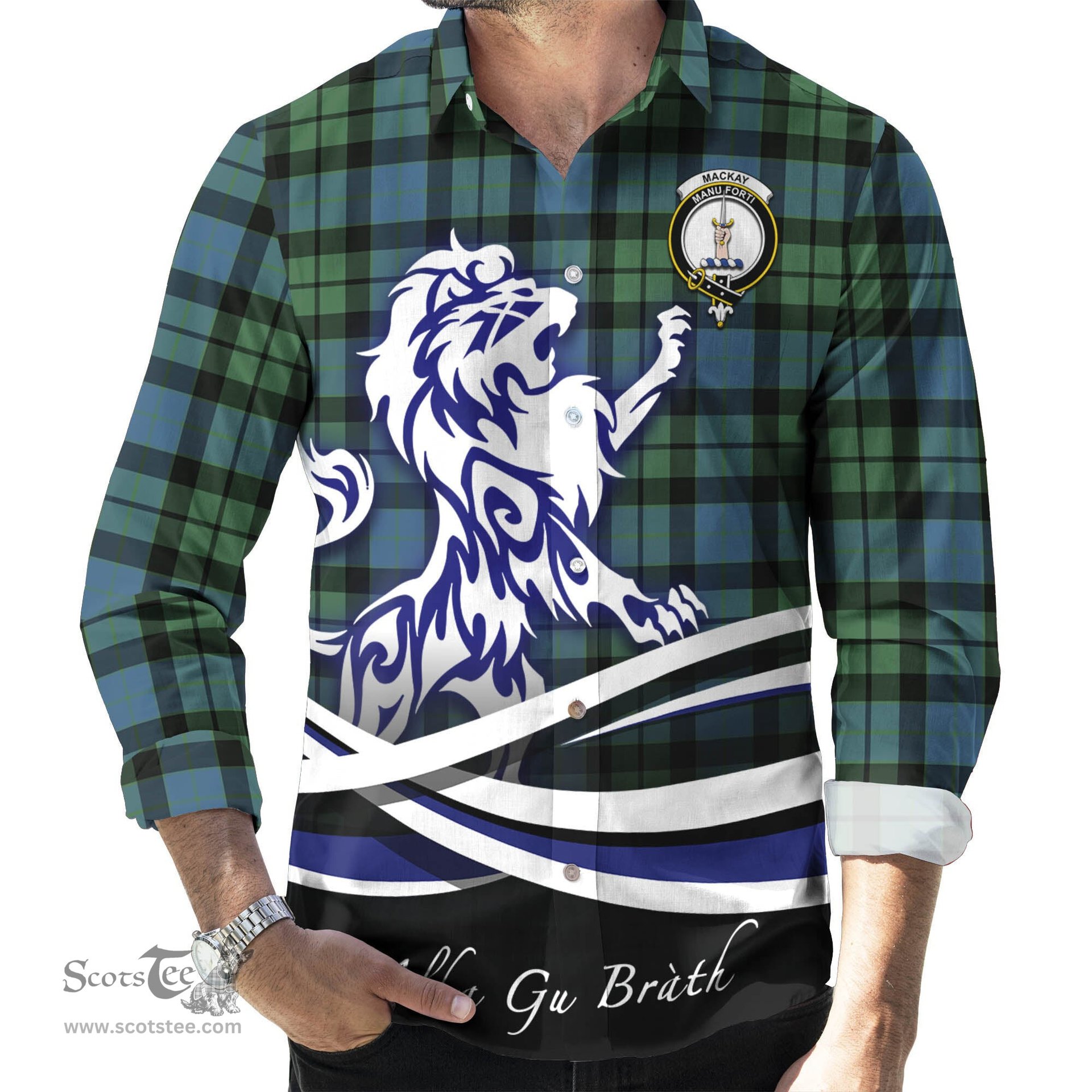 ScotsTee Shop Scottish MacKay Ancient Clan Crest Tartan Alba Gu Brath Regal Lion Emblem Long Sleeve Shirt
