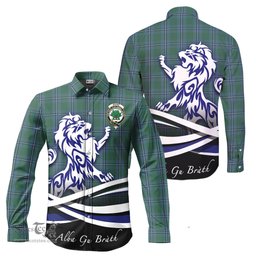 ScotsTee Shop Scottish Irvine of Drum Clan Crest Tartan Alba Gu Brath Regal Lion Emblem Long Sleeve Shirt