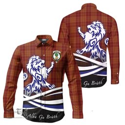 ScotsTee Shop Scottish Hamilton Red Clan Crest Tartan Alba Gu Brath Regal Lion Emblem Long Sleeve Shirt