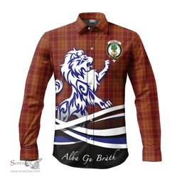 ScotsTee Shop Scottish Hamilton Red Clan Crest Tartan Alba Gu Brath Regal Lion Emblem Long Sleeve Shirt