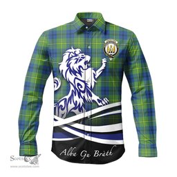 ScotsTee Shop Scottish Johnstone-Johnston Ancient Clan Crest Tartan Alba Gu Brath Regal Lion Emblem Long Sleeve Shirt