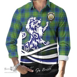 ScotsTee Shop Scottish Johnstone-Johnston Ancient Clan Crest Tartan Alba Gu Brath Regal Lion Emblem Long Sleeve Shirt