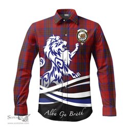 ScotsTee Shop Scottish Leslie Red Clan Crest Tartan Alba Gu Brath Regal Lion Emblem Long Sleeve Shirt