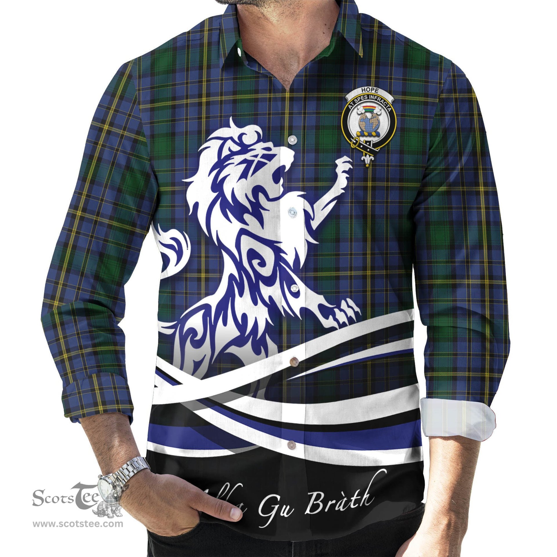 ScotsTee Shop Scottish Hope Clan Originaux Clan Crest Tartan Alba Gu Brath Regal Lion Emblem Long Sleeve Shirt