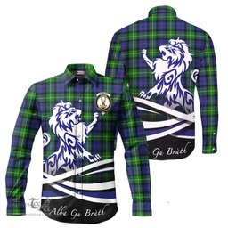 ScotsTee Shop Scottish Gordon Modern Clan Crest Tartan Alba Gu Brath Regal Lion Emblem Long Sleeve Shirt