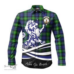 ScotsTee Shop Scottish Gordon Modern Clan Crest Tartan Alba Gu Brath Regal Lion Emblem Long Sleeve Shirt