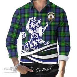 ScotsTee Shop Scottish Gordon Modern Clan Crest Tartan Alba Gu Brath Regal Lion Emblem Long Sleeve Shirt