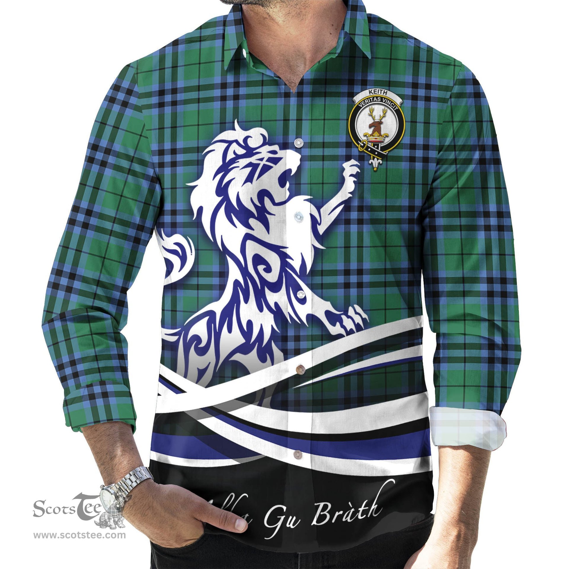 ScotsTee Shop Scottish Keith Ancient Clan Crest Tartan Alba Gu Brath Regal Lion Emblem Long Sleeve Shirt