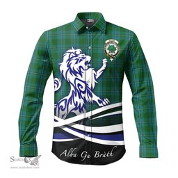 ScotsTee Shop Scottish Irvine of Bonshaw Clan Crest Tartan Alba Gu Brath Regal Lion Emblem Long Sleeve Shirt