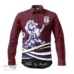 ScotsTee Shop Scottish Stirling of Keir Clan Crest Tartan Alba Gu Brath Regal Lion Emblem Long Sleeve Shirt