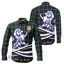ScotsTee Shop Scottish Sutherland Modern Clan Crest Tartan Alba Gu Brath Regal Lion Emblem Long Sleeve Shirt