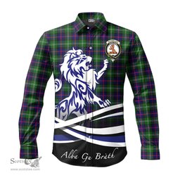 ScotsTee Shop Scottish Sutherland Modern Clan Crest Tartan Alba Gu Brath Regal Lion Emblem Long Sleeve Shirt