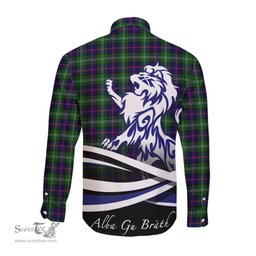 ScotsTee Shop Scottish Sutherland Modern Clan Crest Tartan Alba Gu Brath Regal Lion Emblem Long Sleeve Shirt