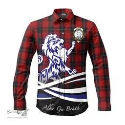 ScotsTee Shop Scottish Ramsay Clan Crest Tartan Alba Gu Brath Regal Lion Emblem Long Sleeve Shirt