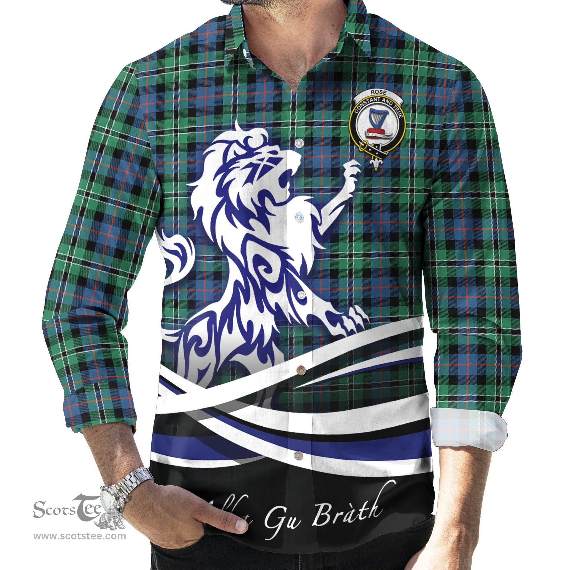 ScotsTee Shop Scottish Rose Hunting Ancient Clan Crest Tartan Alba Gu Brath Regal Lion Emblem Long Sleeve Shirt