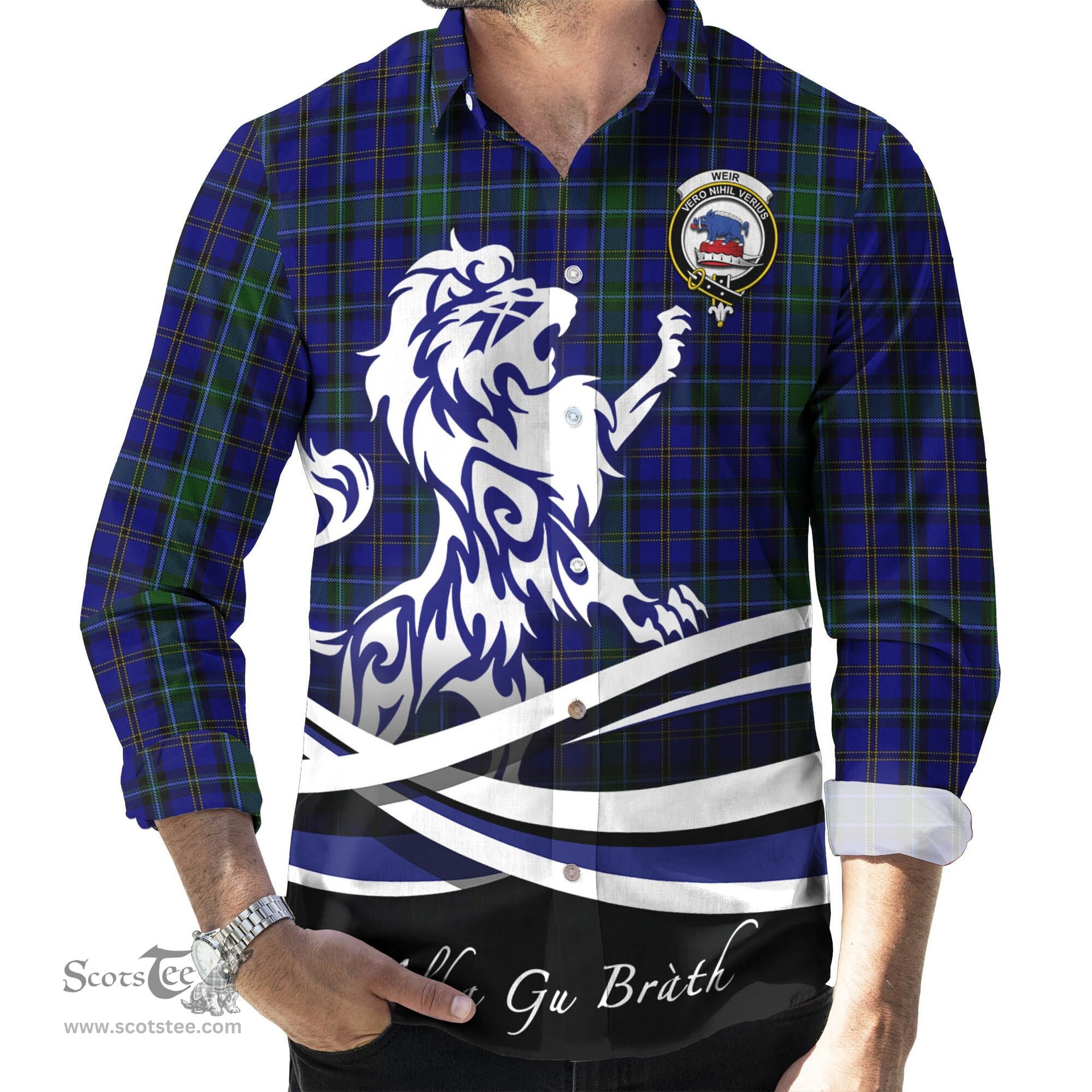 ScotsTee Shop Scottish Weir Clan Crest Tartan Alba Gu Brath Regal Lion Emblem Long Sleeve Shirt