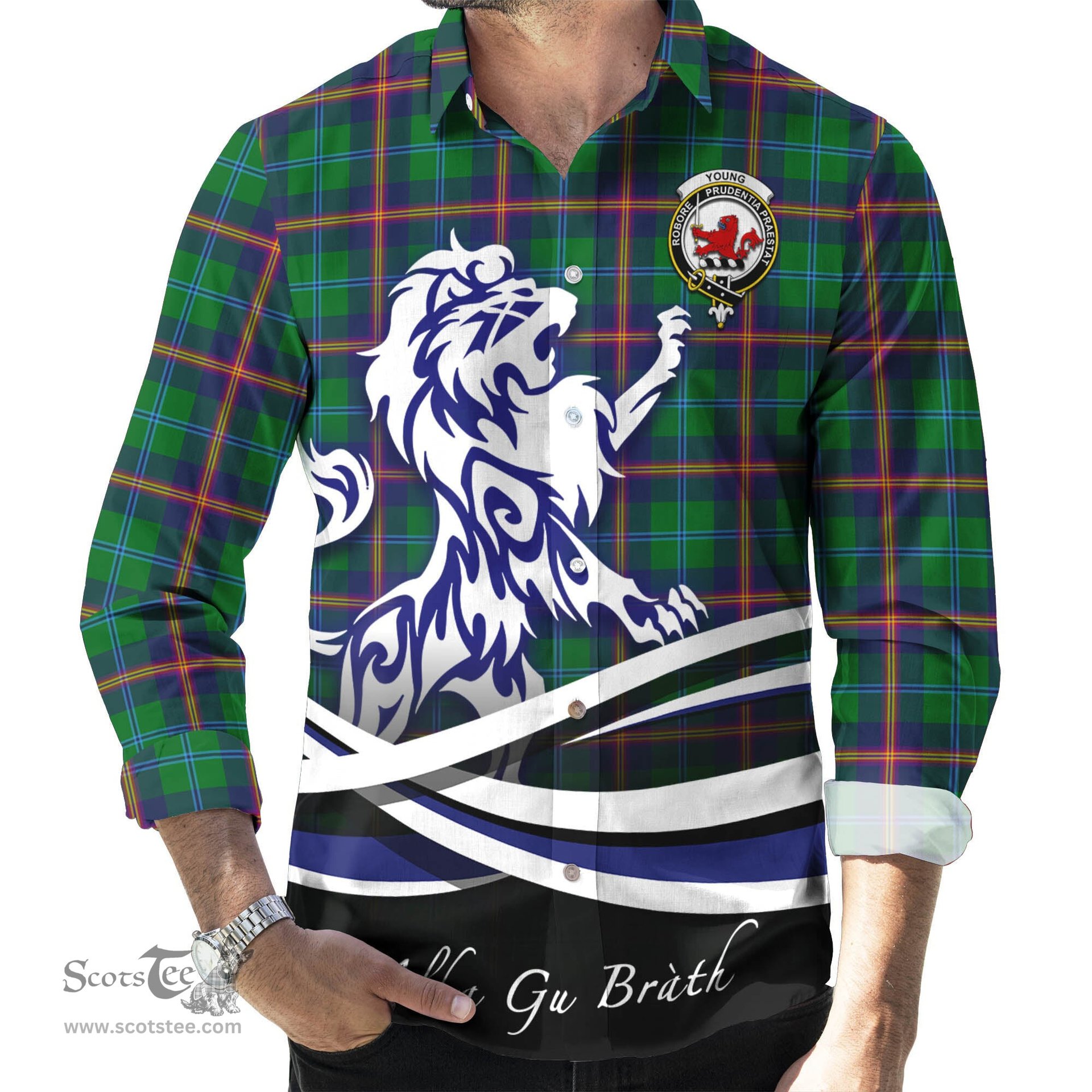 ScotsTee Shop Scottish Young Modern Clan Crest Tartan Alba Gu Brath Regal Lion Emblem Long Sleeve Shirt