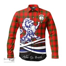 ScotsTee Shop Scottish MacQuarrie Modern Clan Crest Tartan Alba Gu Brath Regal Lion Emblem Long Sleeve Shirt