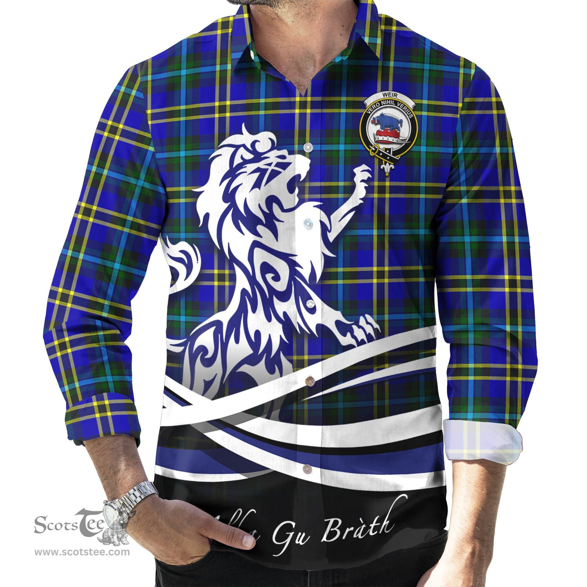 ScotsTee Shop Scottish Weir Modern Clan Crest Tartan Alba Gu Brath Regal Lion Emblem Long Sleeve Shirt