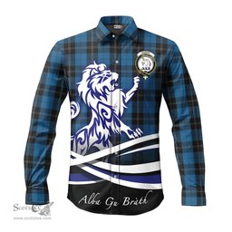ScotsTee Shop Scottish Ramsay Blue Hunting Clan Crest Tartan Alba Gu Brath Regal Lion Emblem Long Sleeve Shirt