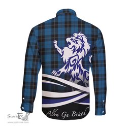 ScotsTee Shop Scottish Ramsay Blue Hunting Clan Crest Tartan Alba Gu Brath Regal Lion Emblem Long Sleeve Shirt