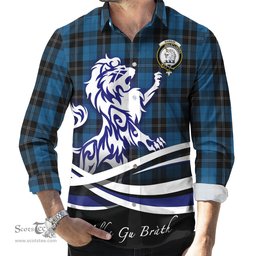 ScotsTee Shop Scottish Ramsay Blue Hunting Clan Crest Tartan Alba Gu Brath Regal Lion Emblem Long Sleeve Shirt